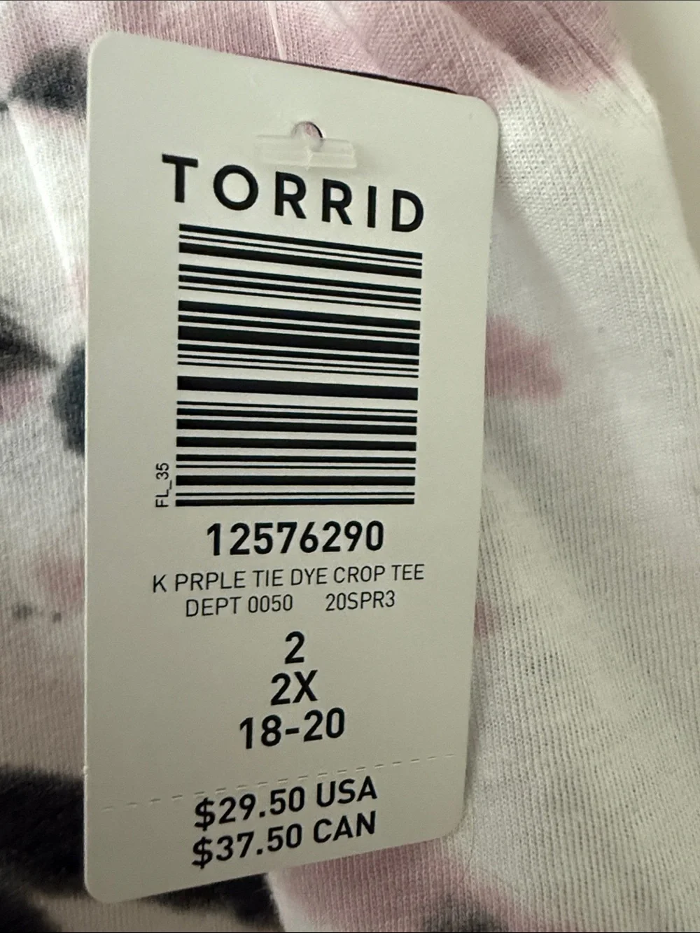 Torrid. NWT. Size 2X  Pink & Black Tie-Dye Short Sleeve Tee. cropped